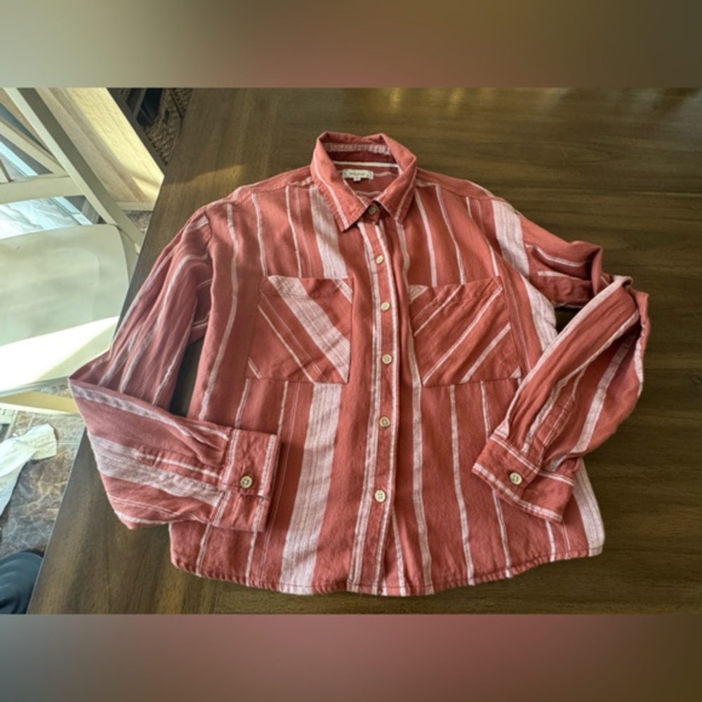 Sandy & Sid Striped Rust Shirt Medium